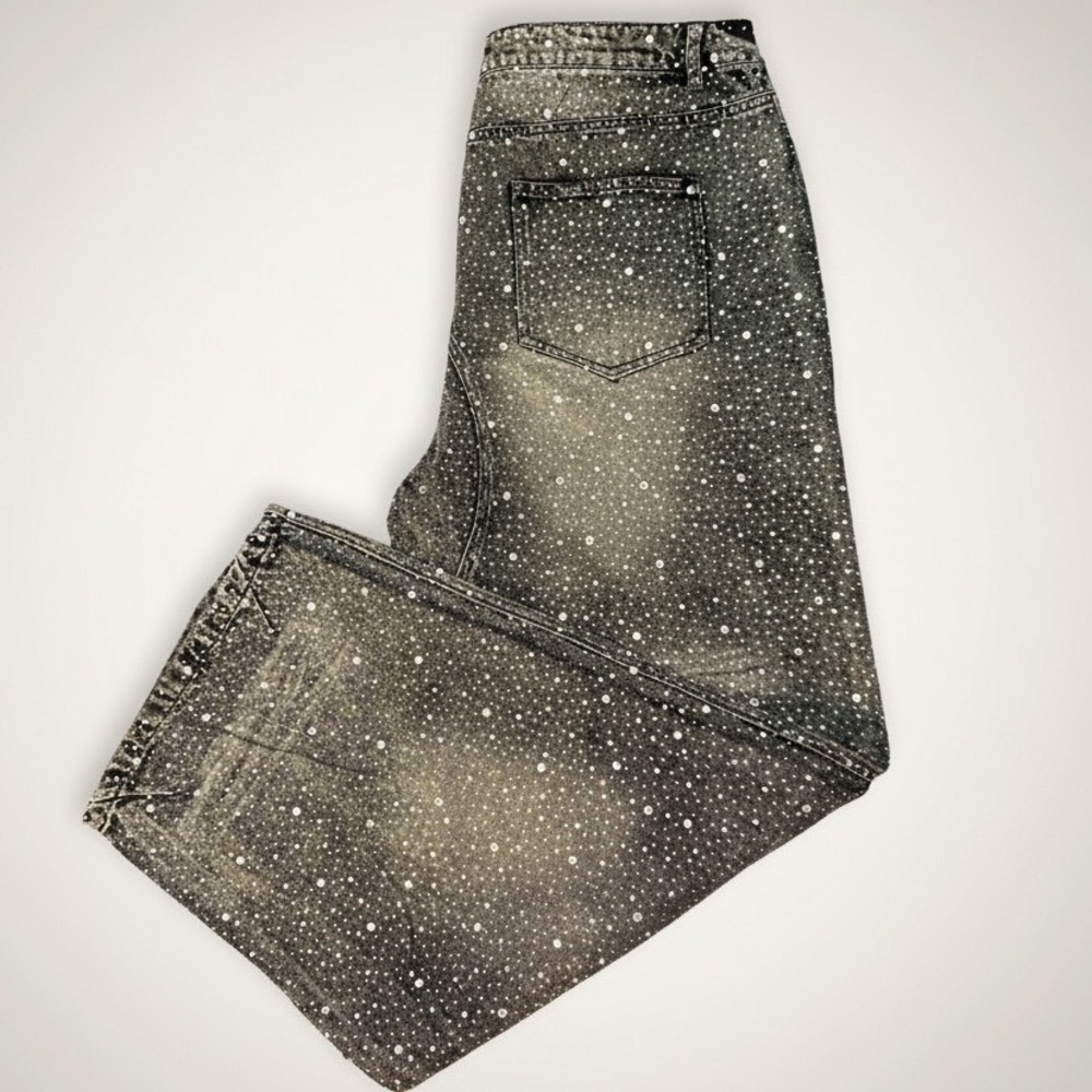 Vale Forever Valley Rhinestone Studded Distressed Black Denim Jeans 36 X 32 Mens